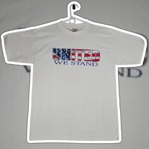 VTG 90s Alore United We Stand USA Flag T-Shirt Large White Single Stitch Promo